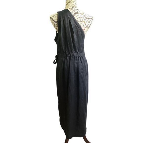 Anthropologie one shoulder linen wrap preppy dress size 16 black - Picture 4 of 11